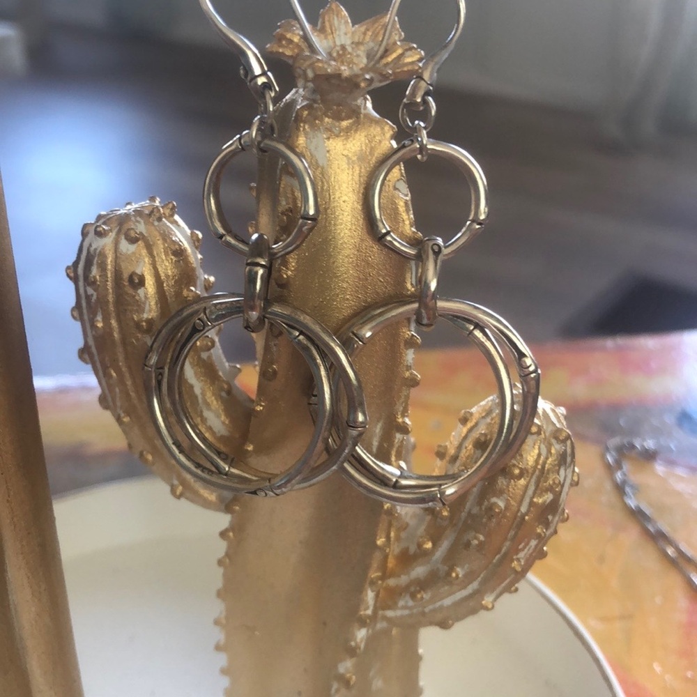 John Hardy Silver Bamboo Collection Large Round Interlocking Drop Earrings
